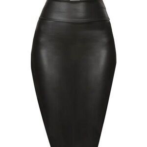 High Wasted Elegant Black Faux Leather Pencil Skirt